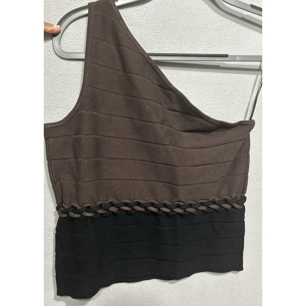 Express One Shoulder Top Size Large Brown Black Knit Party Chic Evening Date